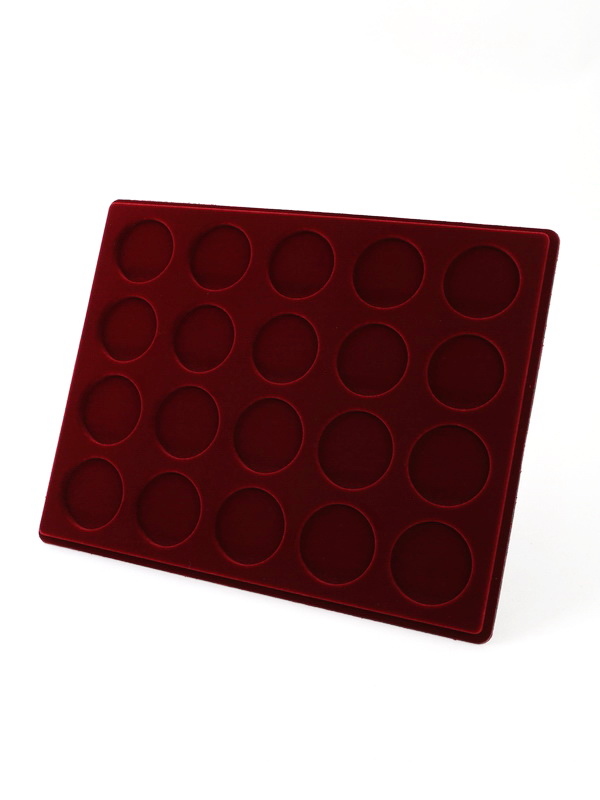  Планшет S (234х296х12 мм) для монет в капсулах d-44 мм (10 ячеек) и в капсулах d-46 мм (10 ячеек), тёмно-бордовый