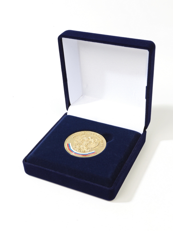 Футляр (92х92х40 мм) для монеты, медали (диаметр 40 мм, толщина 4 мм), с вертикальной установкой медали, тёмно-синий