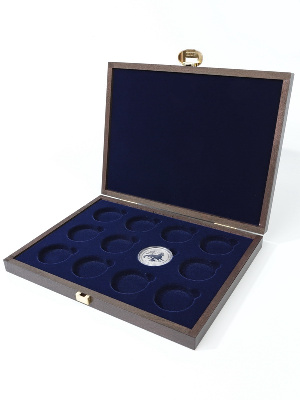 Деревянный футляр Carus XM (248х196х32 мм) для серии монет Australian Lunar Series II (50 cents, 1/2 oz silver proof) в капсулах