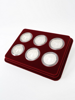 Сувенирная упаковка (181х142х22 мм) на 6 монет в капсулах (диаметр 44 мм)