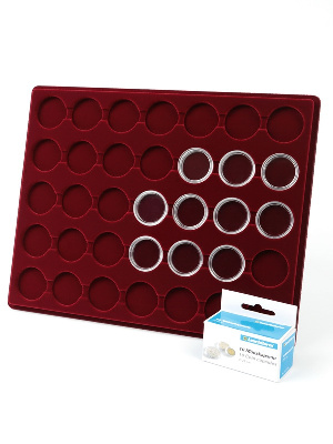 Планшет S (234х296х12 мм) для 35 монет в капсулах CAPS 28 Leuchtturm. Диаметр ячейки 34 мм