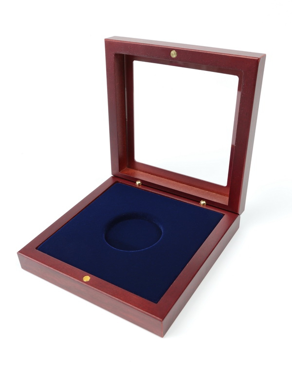  Деревянный футляр с прозрачным окном Volterra (120х120х34 мм) для одной монеты в капсуле (диаметр 46 мм), чёрный