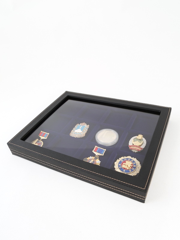  Бокс из искусственной кожи с прозрачным окном Nera Plus на 12 ячеек (60х60х7 мм), тёмно-бордовый