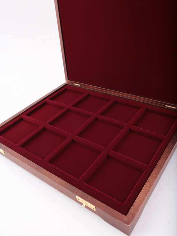 Футляр деревянный Vintage S (305х247х40 мм) на 12 ячеек (60х60х7 мм), тёмно-бордовый
