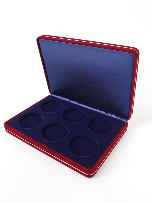 Футляр замшевый (182х128х34 мм) на 6 монет в капсулах (диаметр 46 мм)