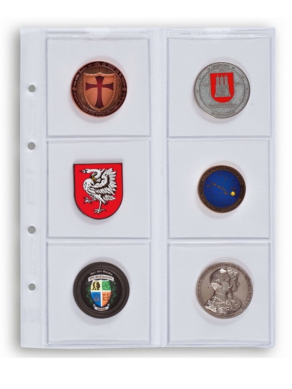 Листы-обложки для монет OPTIMA 65 (202х252 мм) из прозрачного пластика на 6 ячеек (78х78 мм). Упаковка из 5 листов. Leuchtturm, 316001