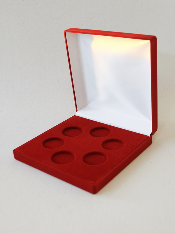  Футляр (195х196х50 мм) на 6 монет в капсулах (диаметр 44 мм), светло-бордовый