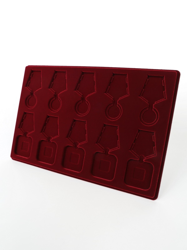  Планшет L (222х333х13 мм) на 5 медалей РФ d-32 мм и 5 орденов с пятиугольной колодкой, тёмно-бордовый