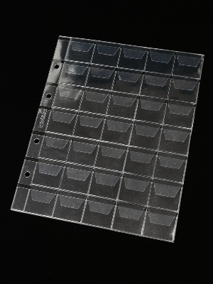 Лист формата ОПТИМА (Россия) (201х252 мм) на 35 ячеек с клапанами. Для монет диаметром до 28 мм. СомС, ЛМ35К-O