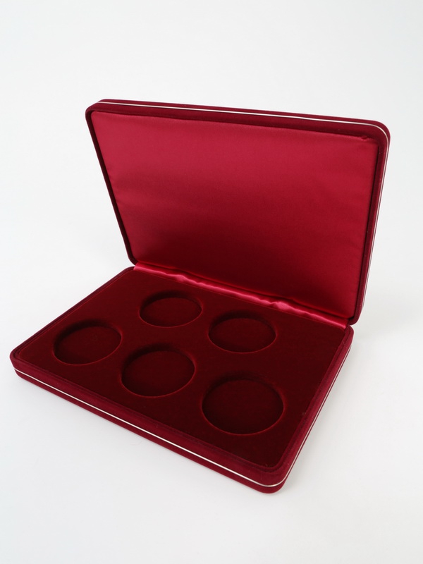 Футляр замшевый (182х128х34 мм) на 5 монеты в капсулах (диаметр 46 мм)