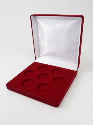  Футляр (169х169х39 мм) на 7 монет в капсулах (диаметр 46 мм), светло-бордовый