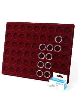 Планшет S (234х296х12 мм) для 54 монет в капсулах CAPS 21,5 Leuchtturm. Диаметр ячейки 27,5 мм