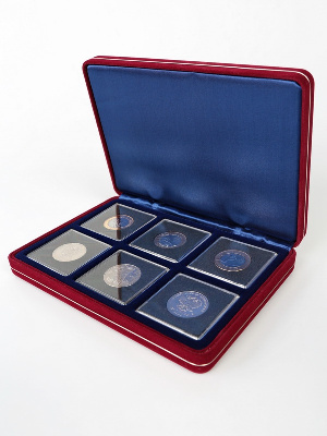 Футляр замшевый (182х128х34 мм) для 6 монет в капсулах Quadrum (50х50х6 мм)