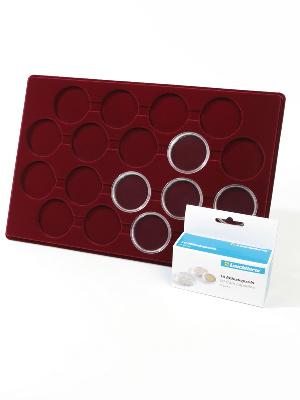 Планшет L (222х333х13 мм) для 18 монет в капсулах CAPS 44 Leuchtturm. Диаметр ячейки 50 мм