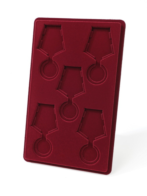 Планшет M (146х236х12 мм) на 5 медалей РФ d-32 мм с пятиугольной колодкой, тёмно-бордовый