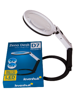 Лупа настольная, 2х и 5-кратное увеличение (120 мм / 28 мм). Levenhuk, Zeno Desk D7, 70443