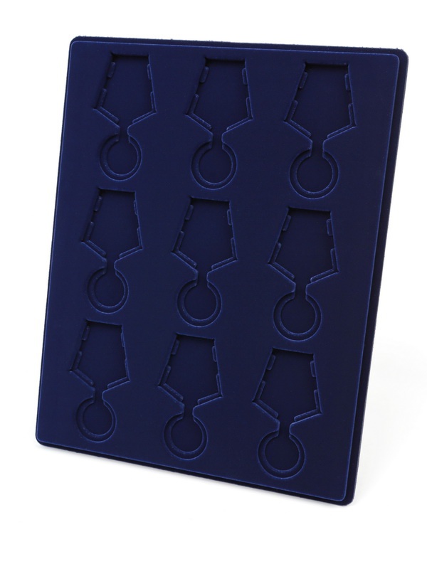 Планшет S (234х296х12 мм) на 9 медалей РФ d-32 мм с пятиугольной колодкой. Вертикальный, тёмно-синий