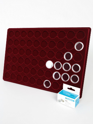 Планшет L (222х333х13 мм) для 60 монет в капсулах CAPS 21,5 Leuchtturm. Диаметр ячейки 27,5 мм