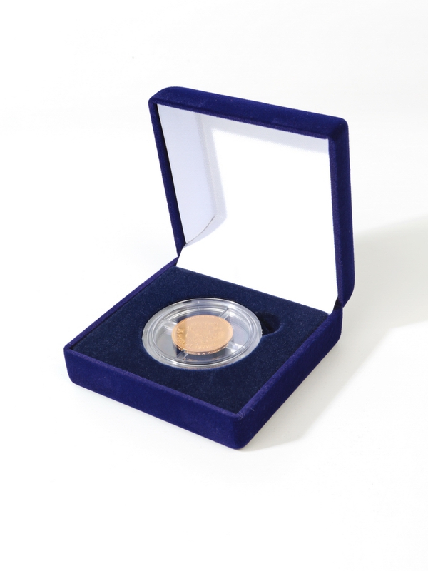  Футляр (76х76х41 мм) для одной монеты в капсуле (диаметр 44 мм), тёмно-синий