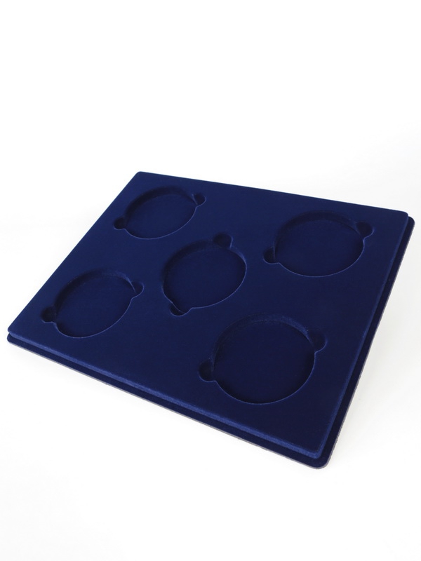  Планшет S (234х296х12 мм) для монет в капсулах d-74 мм (5 ячеек), тёмно-синий