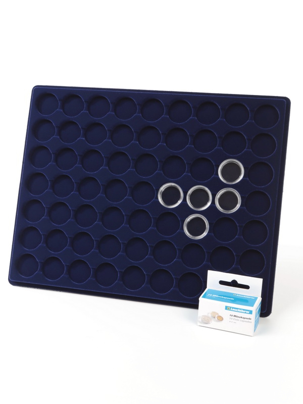 Планшет S (234х296х12 мм) для 63 монет в капсулах CAPS 21 Leuchtturm. Диаметр ячейки 27 мм