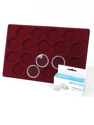 Планшет L (222х333х13 мм) для 18 монет в капсулах CAPS 45 Leuchtturm. Диаметр ячейки 51 мм