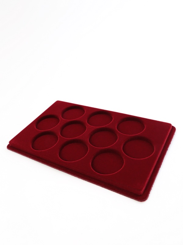 Планшет M (146х236х12 мм) для монет в капсулах d-44 мм (10 ячеек), тёмно-бордовый