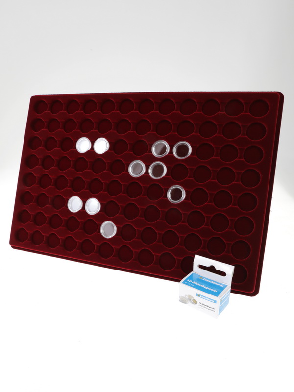 Планшет L (222х333х13 мм) для 96 монет в капсулах CAPS 15 Leuchtturm. Диаметр ячейки 21 мм