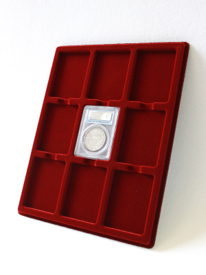  Планшет S (234х296х12 мм) для 9 слабов PCGS (Франция) (63х83х8 мм), тёмно-бордовый