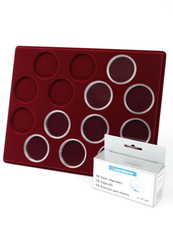 Планшет S (234х296х12 мм) для 14 монет в капсулах CAPS 47 Leuchtturm. Диаметр ячейки 53 мм