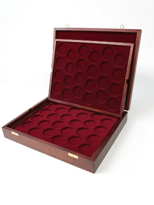 Футляр деревянный Vintage (329х271х61 мм) для 48 монет в капсулах (диаметр 44 мм). 2 уровня