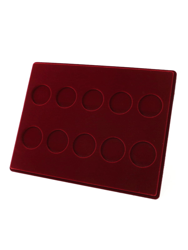  Планшет S (234х296х12 мм) для монет в капсулах d-44 мм (5 ячеек) и в капсулах d-46 мм (5 ячеек), тёмно-бордовый