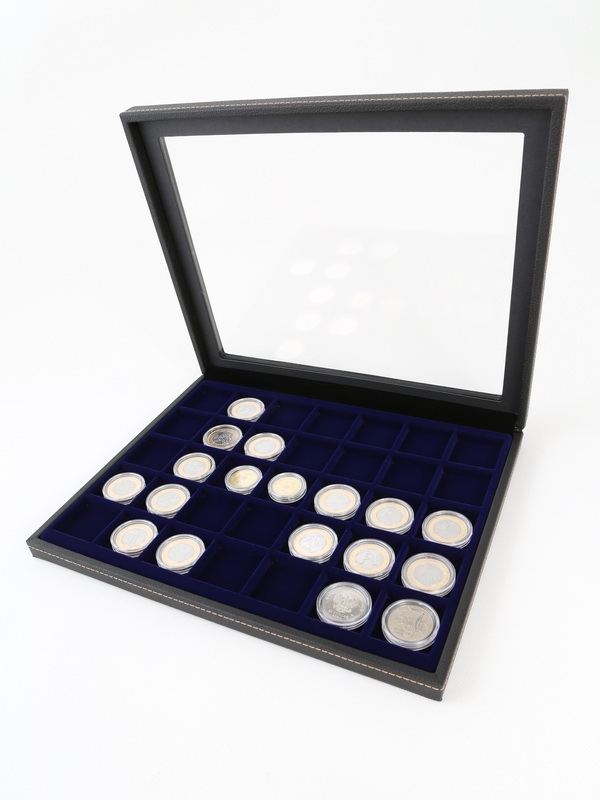  Бокс из искусственной кожи с прозрачным окном Nera Plus на 35 ячеек (36,5х36,5х8 мм), тёмно-бордовый