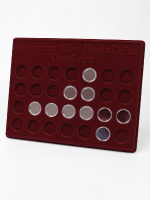 Набор из 2 планшетов S (234х296х12 мм) для медно-никелевых монет 25 центов «Национальные парки США» (56 ячеек). В капсулах Leuchtturm