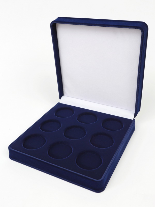  Футляр (186х192х50 мм) на 9 монет в капсулах (диаметр 44 мм), тёмно-синий