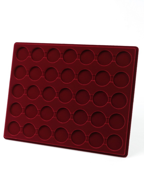  Планшет S (234х296х12 мм) для 35 монет в капсулах CAPS 29 и 30 Leuchtturm. Диаметр ячейки 35 мм, тёмно-бордовый