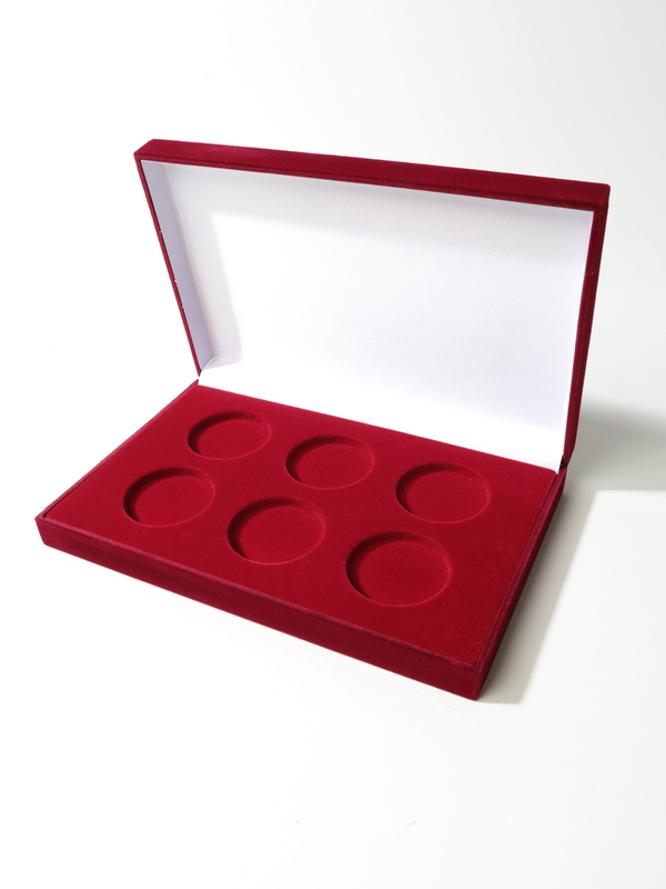 Футляр (220х143х34 мм) на 6 монет в капсулах (диаметр 46 мм), светло-бордовый