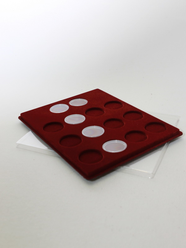  Планшет S (234х296х12 мм) для монет в капсулах d-46 мм (14 ячеек). Вертикальный, тёмно-бордовый