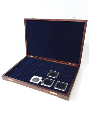 Футляр деревянный Vintage L (342х235х42 мм) на 15 монет в холдерах или капсулах «Quadrum» (50х50х6 мм)