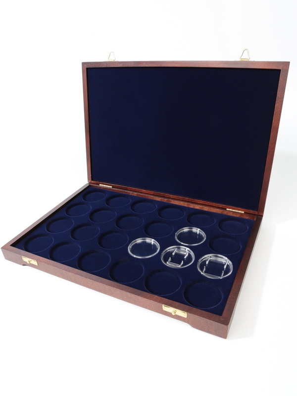 Футляр деревянный Vintage L (342х235х42 мм) для монет в капсулах d-46 мм (24 ячейки)