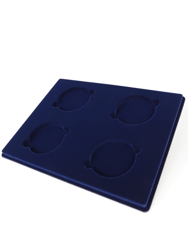  Планшет S (234х296х12 мм) для монет в капсулах d-74 мм (4 ячейки), тёмно-синий