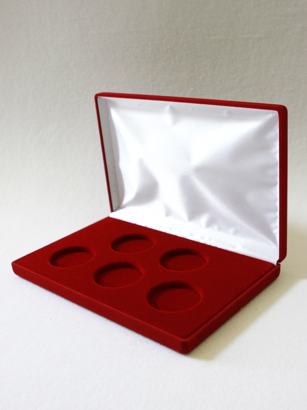  Футляр (217х141х29 мм) для 5 монет в капсулах (диаметр 44 мм), светло-бордовый