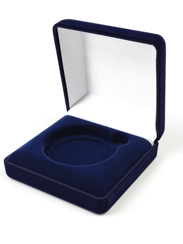  Футляр (92х92х40 мм) для монеты в капсуле (диаметр 58 мм). Ложемент выпуклый, тёмно-синий