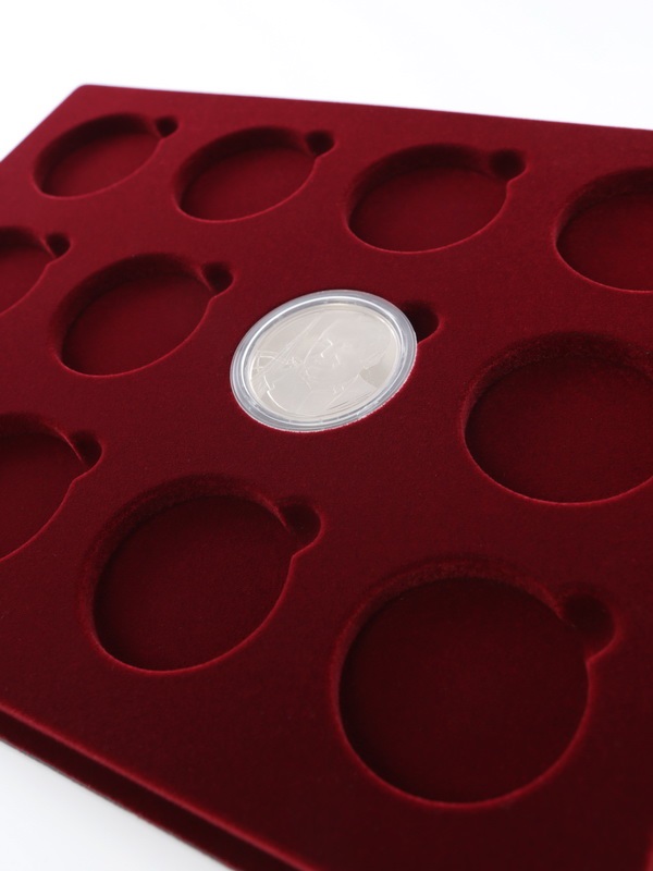  Планшет S (234х296х12 мм) для монет в капсулах d-50 мм (12 ячеек), тёмно-бордовый