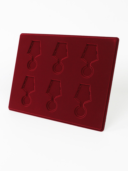 Планшет S (234х296х12 мм) на 6 медалей РФ d-32 мм с пятиугольной колодкой, тёмно-бордовый