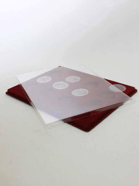  Планшет S (234х296х12 мм) для монет в капсулах d-46 мм (13 ячеек). Вертикальный, тёмно-бордовый