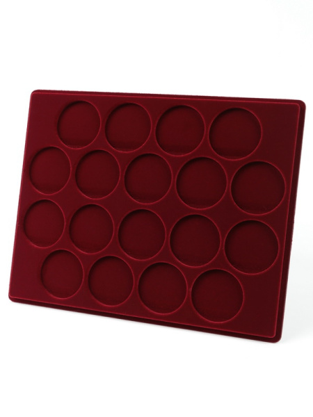  Планшет S (234х296х12 мм) для 18 монет в капсулах CAPS 46 Leuchtturm. Диаметр ячейки 52 мм, тёмно-бордовый