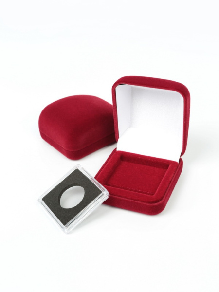  Футляр (55х60х36 мм) для монеты в капсуле Quadrum Mini (38х38х6,7 мм), светло-бордовый