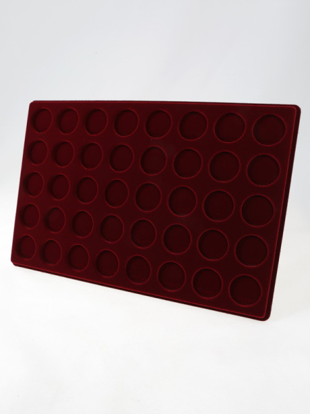  Планшет L (222х333х13 мм) для 40 монет в капсулах CAPS 25 Leuchtturm. Диаметр ячейки 32 мм, тёмно-бордовый