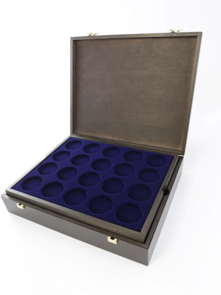  Деревянный бокс Carus (322х268х64 мм). 4 поддона. Для 80 капсул (диаметр 46 мм), тёмно-синий